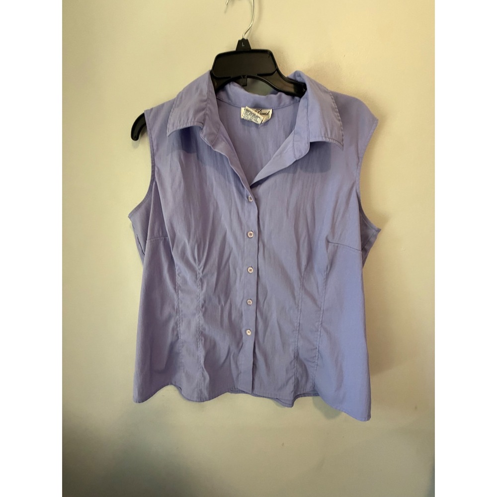 Fred David Stretch Sleeveless Button‎ Down Shirt Purple Lavender Large A2U653